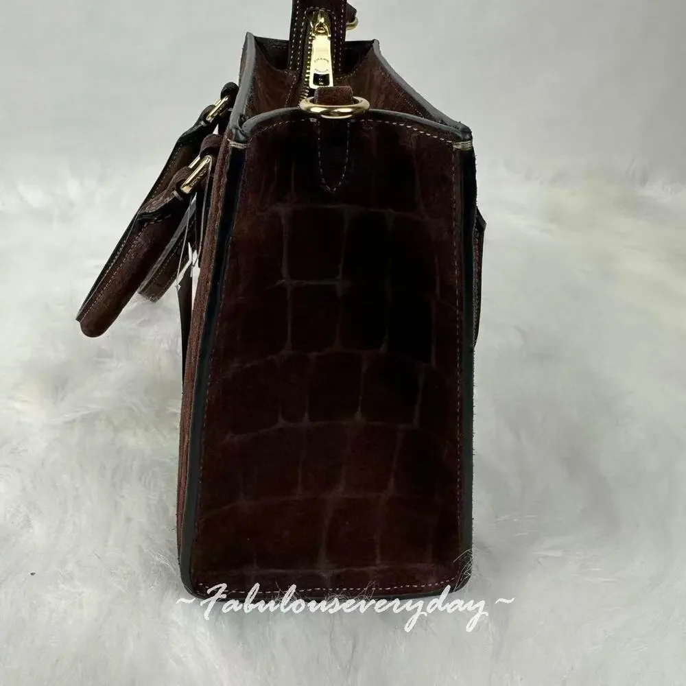 Coach Maggie Small Tote Bag Xbody CCC71 Crocodile-embossed Suede/Gold/Maple NWT